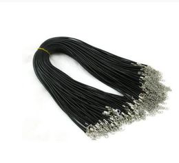 1000pcs 1.5mm Black Wax Leather Snake Necklace Beading Cord String Rope Wire 45cm+5cm Extender Chain Lobster Clasp