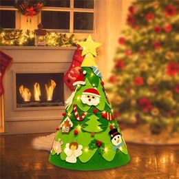 DIY Felt Christmas Tree With String Light Party Decor For Home 2022 Christmas Tree Ornament Santa Claus Xmas Tree Year 211109