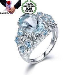 Cluster Rings OMHXZJ Wholesale European Fashion Woman Man Party Wedding Gift White Blue Water Drop Zircon 925 Sterling Silver Ring RR181