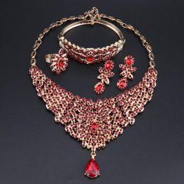 Earrings & Necklace OEOEOS Bridal Dubai Gold Color Jewelry Sets For Women Elegant African Beads Set Nigerian Wedding Party Red Rhinestone