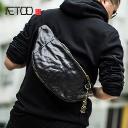 HBP AETOO Men's Chest Bag, Trend One Shoulder Diagonal Cross Bag, Vintage Leather Chest Bag, Leather Men's Purse