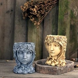 Statue Goddess Flower Pots Head Girl Succulent Flower Pot Retro Vase Home Decoration Garden Planter Tabletop Decor Resin Pots RRD12321