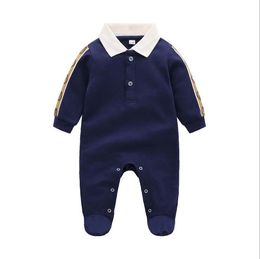 Baby Boys Girls Rompers Letters Printing Toddler Long Sleeve Jumpsuits Spring Fall Infant Turn-Down Collar Onesies Kids Cotton Knitted Romper