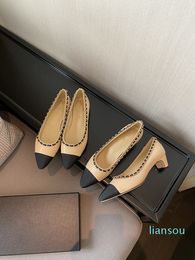 Fashion Chain Loafers Ladies Designer Classic Asakuchi Shoes Woman High Heels Elegant Spring Single Comfortable Black