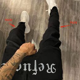 Men's Jeans 2021 Men Black Trousers Hole Pencil Pants Stretchy Ripped Skinny Biker Drill High Quality Street Punk Washed Destroyed