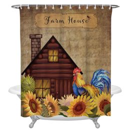 Shower Curtains Farm Sunflower Rooster Vintage Waterproof Retro Bathroom Decor Curtain Bath Home