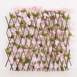 Artificial Cherry Blossoms Fence Retractable Wooden Fence Gardening Wall Background Outdoor Garden Fence Decoration