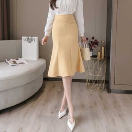 LY VAREY LIN Spring Summer Women Ruffles High Waist Mermaid Midi Skirt Korean Style Vintage Elegant Fishtail 210526