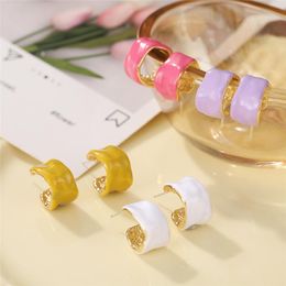 Hoop & Huggie Vintage Fashion Macarone Geometric C Shaped Earrings For Women Colourful Acrylic Round Circle Ear Jewellery Gifts