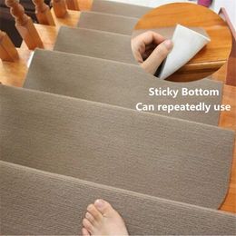 14pcs Brown/Beige Polyester Anti-slip Stair Pads Carpet Mat Self-adhesive Sticky Bottom Repeatedly-use Safety Pads Mat for Home 210317