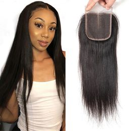 Brazilian Human Hair Straight Top Closure 4*4 Swiss Lace Middle Free Three Part Natural Black for Women