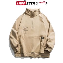 LAPPSTER-Youth Men Fleece Pocket Harajuku Hoodies Mens Oversized Streetwear Sweatshirts Korean Hoodie Hip Hop Black Clothes 201103