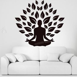 Wall Stickers Meditating Yoga Decal Leaf Floral Sticker Namaste Decor Mural Buddha Aerobic Living Room B580