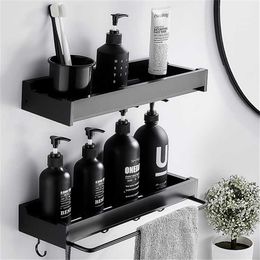 Bathroom Shelf Shower Storage Rack Holder With Towel Rod Shampoo Tray Stand No Drilling Floating Organiser 211102