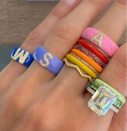 colorful women's Initials A-Z letter finger rings for lady engagement band jewelry total initials 26 Alphabet set punk X0715