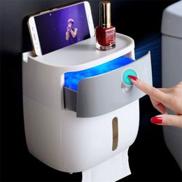 ONEUP Double Layer Tissue Box Wall Mounted Bathroom Waterproof Toilet Paper Holder Storage Box Napkin Roll Dispenser Organiser 210315