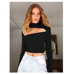 Womens Solid Color Tee T-shirts Fashion Trend Irregular Long Sleeve Tube Tops Tees Summer Female Round Neck Casual Slim Sexy Tshirt