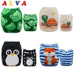 ALVABABY 4pcs/set Diapers Adjustable Reusable Baby Cloth Nappy Shells Without Insert 210312