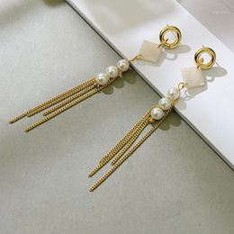 Dangle & Chandelier Square Crystal Shell Pearl Tassel Geometric Long Earrings Female 2022 Temperament High-end Jewellery Gift