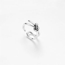 Cluster Rings Sole Memory Creative Double Knot Geometric Personality Cute 925 Sterling Silver Female Resizable Opening SRI359