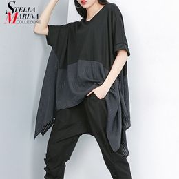 Japanese Style Woman Summer Black White Tee Top Hipster Oversized Patchwork T-shirt Girls Casual Harajuku Tshirt Streetwear J530 210302