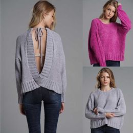 Women's sweater autumn and winter sets of loose large size open back bat sleeve female hipster 210527