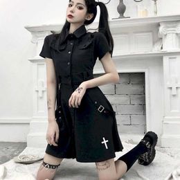 Skirt summer Korean dark wind embroidery improved JK skirt all-match short-sleeved dress female A-line fashio 210526