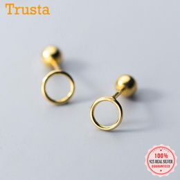 Stud Trustdavis Real 925 Sterling Silver Hollow Round Screw Earrings For Women Children Baby Girls Kids Minimalist Jewelry DS933