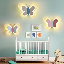 Wall Lamp Butterfly Modern Girl Bedroom Creative Sconce Lamps Cartoon Children's Room Led Bedside Attached