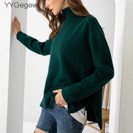 highneck oversize green Sweater Pullover Women Autumn winter Casual long Sleeve cashmere bigsize Chic Jumpers top 211011