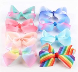 Little baby girls Halloween rainbow Colour satin bows children Colourful hairpin head accessories kids wear 5 inch 210529