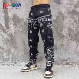 Pantaloni Rainbowtouches Mens High Street Hip Hop Bandana Paisley All Over Print Multi Tooling Pocket Slim Casual Trend Confortevole H1223