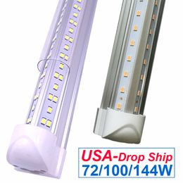 8Ft V Shape Tube LED Shop Light 72W 7200LM 6500K Cool White Triple Sided High Output, Clear Cover, T8 Integrated Lights for Garage 8 Foot with Plug, Warehouse, Workshop