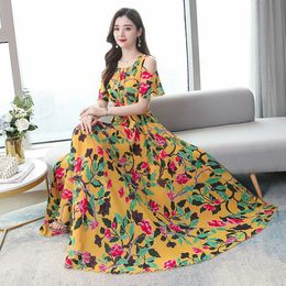 2021 High Quality Vintage Chiffon Boho Maxi Dresses Summer Plus Size Off Shoulder SundrWomen Elegant Bodycon Party Vestidos X0621