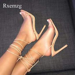 Rxemzg 2021 Summer Women Sandals Thin High Heels Narrow Band Pumps Women Shoes Cross Strap Ladies Fashion Ankle Strap Sandals