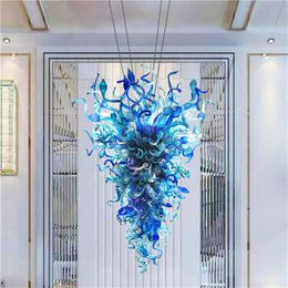 Modern Art Style Blue Coral Chandelier Livingroom H otel Hand Blown Glass Chain Pendant Lights Accept customization