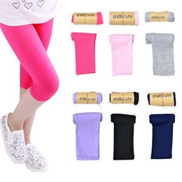 6 Pack Girl Leggings Knee Length Kids Summer Skinny Pants Solid Color Children Basic Classic Stretch s for School Wearing 211103
