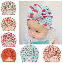 6 Colors Handmade Donut Baby Girls Hats Fashion Printed Fruits Pattern Infant Caps Polyester Cotton Bonnet Toddler Accessories