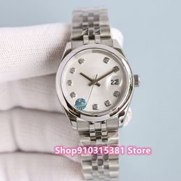 Classic New Automatic Mechanical Women Watches Lady Stainless Steel Geometric square Diamond Silver white dial 31mm