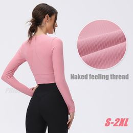 Naked Feeling Thread Long Sleeve Shirt Women Yoga Fitness Running Seamless Top Breathable Stretchy Workout Tops Gym Sportwear