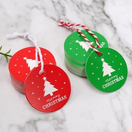 Greeting Cards 50pcs 4.3x4.3cm Classic Green Red Christmas Hang Tag Gift Packing Biscuit Baking Lables For Xmas Party Year Decor