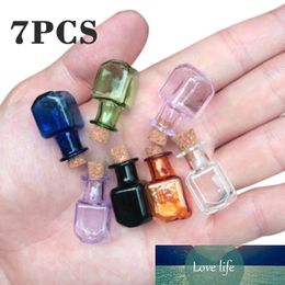 7Pcs/Lot Mini Glass Bottle Multi-color Tiny Wishing Jars Vials with Cork Rectangle Cute Small Glass Bottles Containers Children