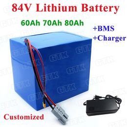 GTK Great Power 84V Lithium 60Ah 70Ah 80Ah lion battery pack with BMS for 5800w 3000w tricycle bikes wheelchair +10A Charger