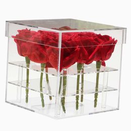 Clear Acrylic Rose Flower Box Makeup Organiser New Fashion Cosmetic Tools Holder Flower Gift Box For Girlfriend Wife With Cover 2 S2