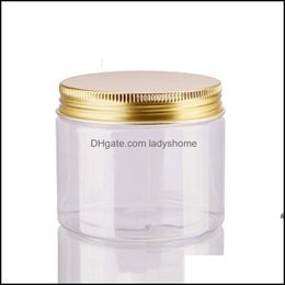 Bins Housekee Organization Home & Garden100Ml 200Ml Jars Transparent Pet Plastic Storage Cans Boxes Round Bottle With Gold Aluminum Lids Hwb