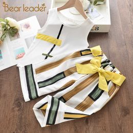 Bear Leader Girls Clothing Set 2021 Summer New Fashion Children Clothing Vest and Striped Pants 2Pcs Outfits Girl Kids Clothes X0902