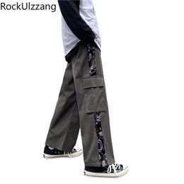 mens bandana pants UK - Men's Pants Patchwork Bandana Pocket Contrast Japanese Loose Straight Leg Cargo Pant Streetwear Fashion Harajuku Men Woman Hip Hop Summer