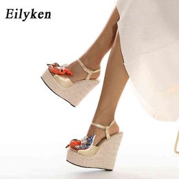 Sandals Eilyken Design Straw Rope Weaving Thick Bottom Wedges Shoes For Women Fashion Open Toe Ankle Buckle Strap Platform Sandals 220310