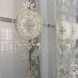 European-style Curtain luxury embroidered with beads tulle Curtain for living room bedroom beige blackout drapes #4 210712