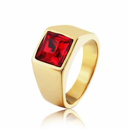 Trendy Stainless Steel Engagement Bands 2021 Designer 10mm Large Red Colour Crystal Solitaire Rings For Women Jewerly Gift